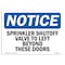 Signmission OSHA Sign, 7" H, Rigid Plastic, Sprinkler Shutoff Valve To Left Beyond These Doors Sign, Landscape OS-NS-P-710-L-18410 - alternate 1